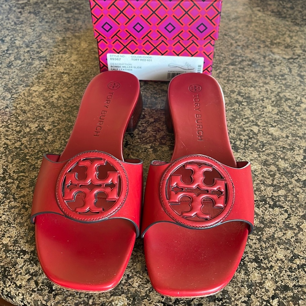 New in box Tory Burch red BOMBE Miller Slide Sz 8